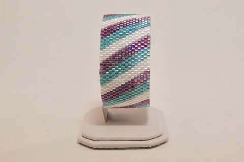 *Diagonal Striped Peyote Bracelet in Purple, Aqua, and White